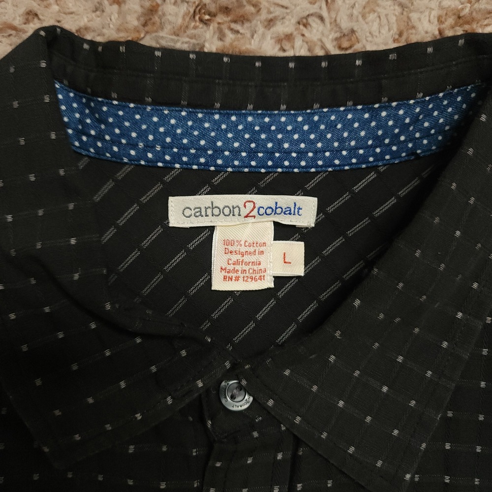 Carbon2cobalt Button Down‎ Shirt Mens Large Black Micro Dot Long Sleeve Cotton - Picture 3 of 7
